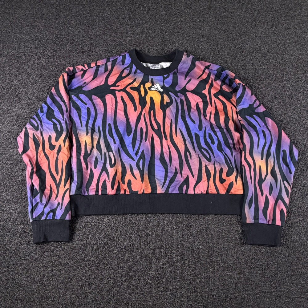 Adidas Sweatshirt Womens XL HF4631 Zebra Print Multi Color Cropped EUC